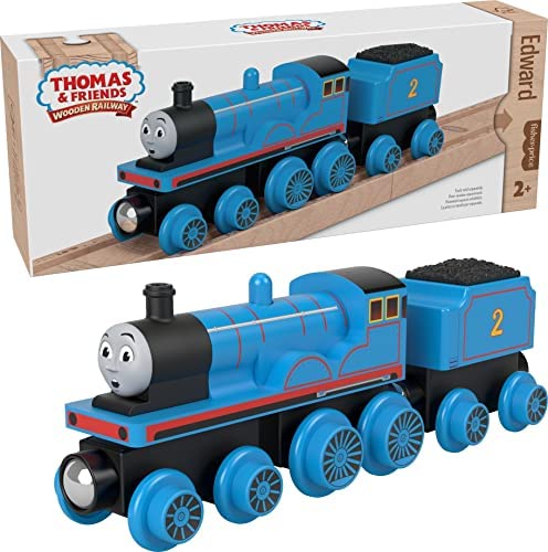 Cheap Wooden Railway James Engine And Coal Car Push-Along Train Made From Sustainably Sourced Wood For Kids 2 Years And Up - Train Adventure Collection