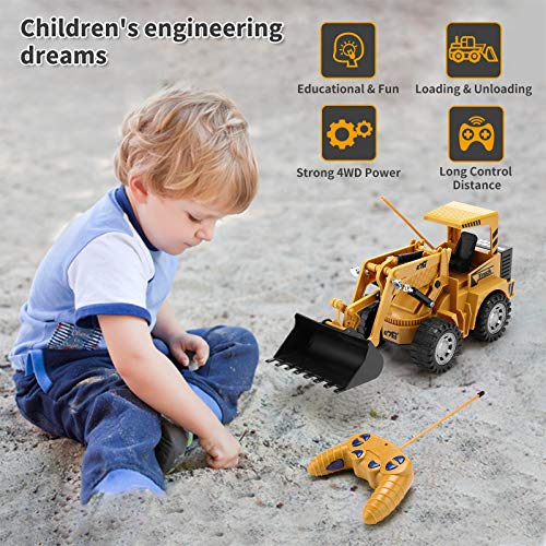 Remote Control Construction Toy – RC Bulldozer 1/24 Front Loader RC Tractor Vehicles With 2 Rechargeable Batteries Pretend Construction Playset Toys For 3 4 5 6 Years Old Boys Girls Kids Gift - Detailed Work Vehicle Toy