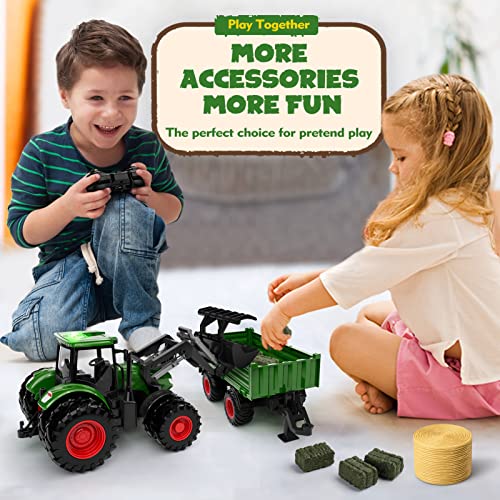Top 10 Remote Control Tractor Toy Kids RC Tractor Set & Truck And Trailer Front Loader – Metal Car Head/8 Wheel/ Light Toddlers Farm Vehicle Toys For 2 3 4 5 6 7 8 9 Year Old Boys Christmas Birthday Gif - Detailed Work Vehicle Toy