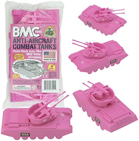 Promo Lassic Payton Anti-Aircraft Tanks – 4pc Tan Green Plastic Army Men Vehicle - Train Adventure Collection
