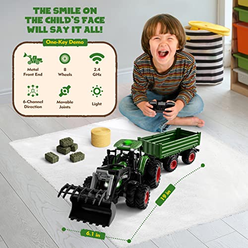 Top 10 Remote Control Tractor Toy Kids RC Tractor Set & Truck And Trailer Front Loader – Metal Car Head/8 Wheel/ Light Toddlers Farm Vehicle Toys For 2 3 4 5 6 7 8 9 Year Old Boys Christmas Birthday Gif - Detailed Work Vehicle Toy