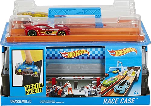 Discount Race Case Track Set With 2 Hot Wheels Cars Dual Launcher For Side-By-Side Racing Storage Container Toy For Kids 4 Years Old & Up - Interactive Racing Play Set