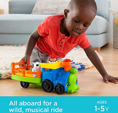 Little People Zoo Train Toy With Music And Sounds For Toddlers 1 Conductor And 2 Animal Toy Figures Choo-Choo Zoo Train - Train Adventure Collection