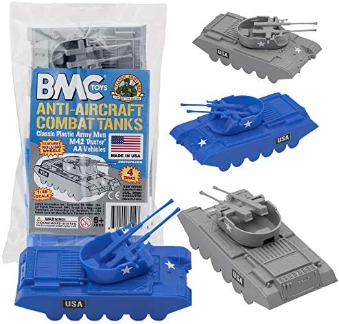 Promo Lassic Payton Anti-Aircraft Tanks – 4pc Tan Green Plastic Army Men Vehicle - Train Adventure Collection