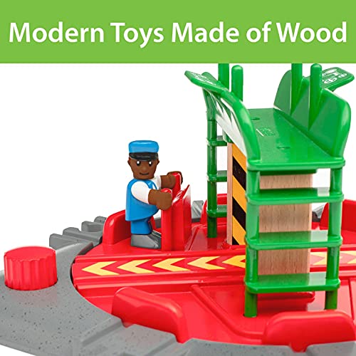Promo World 33476 – Turntable & Figure – 2 Piece Wooden Toy Train Accessory For Kids Ages 3 And Up - Train Adventure Collection