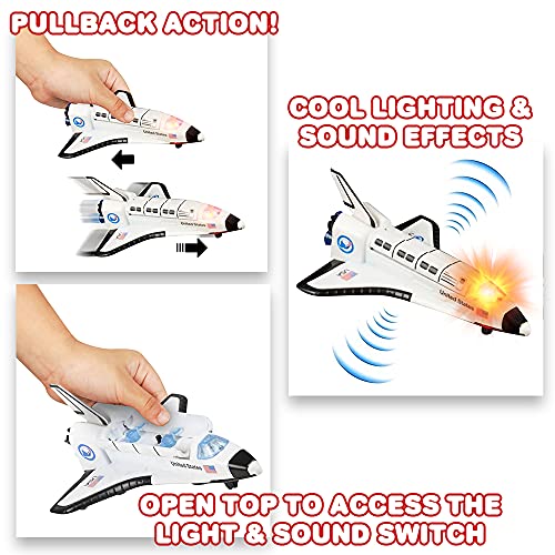 Light Up Space Shuttle Toy 1PC Battery Operated Spaceship Toy With LEDs Sounds And Pullback Motion Outer Space Party Decoration Great Space Gifts For Boys And Girls 6 Inches - Rocket Adventure Collection