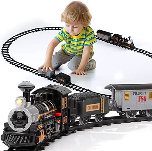 Electric Christmas Train Set For Kids Battery-Powered Train Toys With Sounds Include 4 Cars And 10 Tracks Classic Toy Train Set For 3 4 5 6 Years Old Boys Girls - Train Adventure Collection