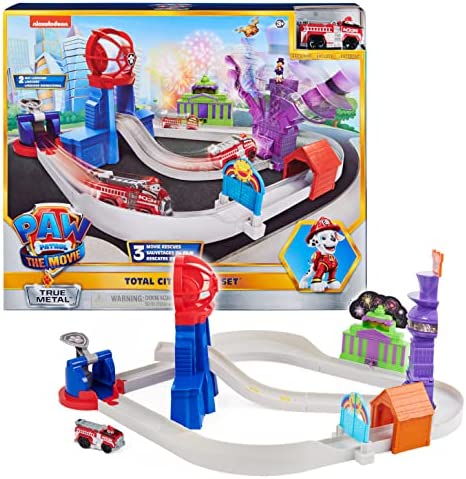 True Metal Total City Rescue Movie Track Set With Exclusive Marshall Vehicle 1:55 Scale Kids Toys For Ages 3 And Up - Interactive Racing Play Set