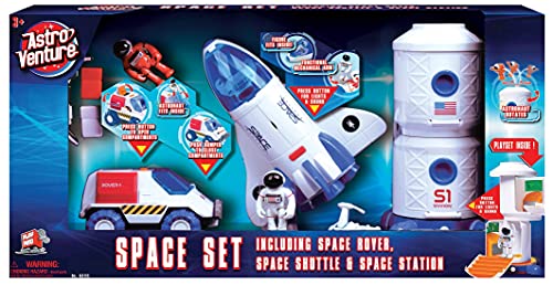 Pace Playset – Toy Space Shuttle Space Station & Space Rover With Lights And Sound & 2 Astronaut Figurine Toys For Boys And Girls - Rocket Adventure Collection