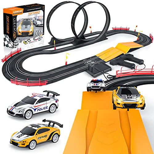 Electric High-Speed Slot Car Race Car Track Sets With 2 1:43 Scale Slot Cars And 2 Hand Controllers With Headlights And Dual Racing Toys Gifts For 6 7 8 9 10 11 12 Boys Girl - Interactive Racing Play Set