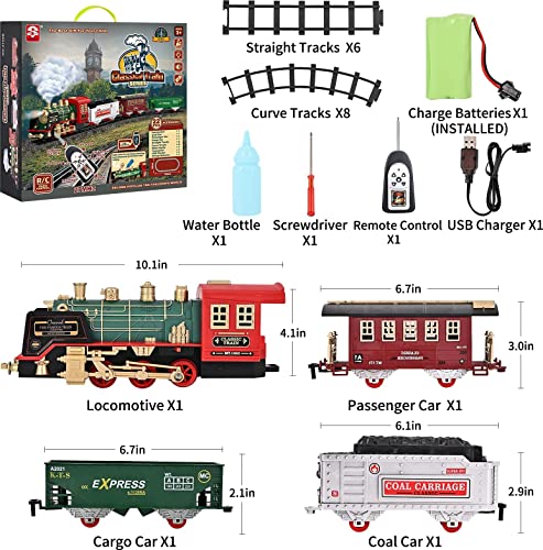 Train Set – Rechargeable Battery And Remote – Around The Christmas Tree With Water Steam Music & Lights – Electric Train Toy Gift Toys For Age 3 4 5 6 7 8+ Kids Toddlers 2022 Remote Control Train Se - Train Adventure Collection