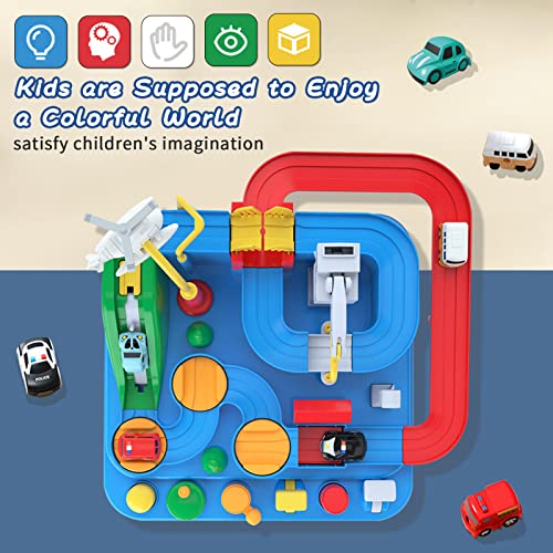 Preschool Educational Car Toys Gifts Puzzle Car Race Tracks Race Track Toys For Boy Car Adventure Toy For 3 4 5 6 7 8 Years Old Kids (Blue Helicopter Car) - Interactive Racing Play Set