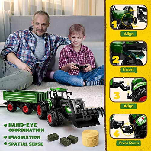 Top 10 Remote Control Tractor Toy Kids RC Tractor Set & Truck And Trailer Front Loader – Metal Car Head/8 Wheel/ Light Toddlers Farm Vehicle Toys For 2 3 4 5 6 7 8 9 Year Old Boys Christmas Birthday Gif - Detailed Work Vehicle Toy