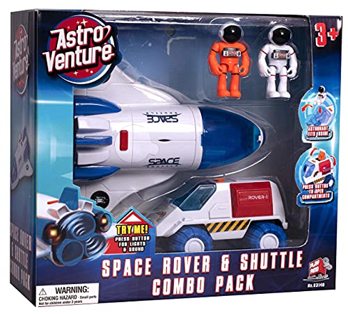 Stro Venture Space Playset – Toy Space Shuttle & Space Rover With Lights And Sound & 2 Astronaut Figurine Gift Toys For Boys And Girls - Rocket Adventure Collection