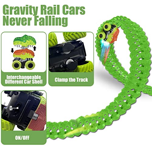 Inodoo Magic Tracks For Boys Girls Kids 144Pcs Flexible Glow In The Dark Race Track With LED Light-Up Dinosaur Race Car STEM Building Slot Car Toys well-suited Christmas Birthday Gifts For Aged 4-8 Dinosaur Race Track - Interactive Racing Play Set