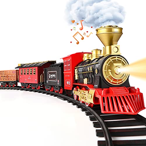 Cheap Train Set – Train Toy For Boys Girls W/ Smokes Lights & Sound Railway Kits W/ Steam Locomotive Engine Cargo Cars & Tracks Christmas Gifts For 3 4 5 6 7 8+ Year Old Kids Red - Train Adventure Collection