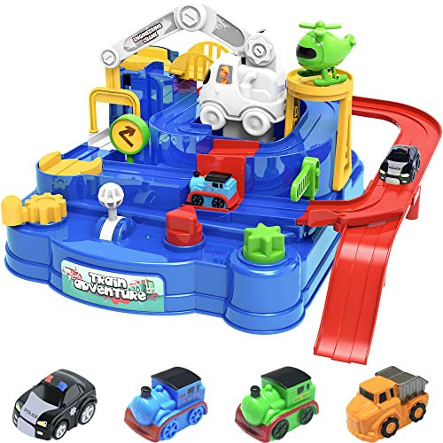 New Toddler Race Track Kids Boy Car Toys Age 3 4 Year Old Boys Girls Preschool Puzzle Rail Car Adventure City Rescue Game Parking Garage Playset Birthday Educational Gifts For Kids Ages 3 4 5 6 Years Old - Interactive Racing Play Set
