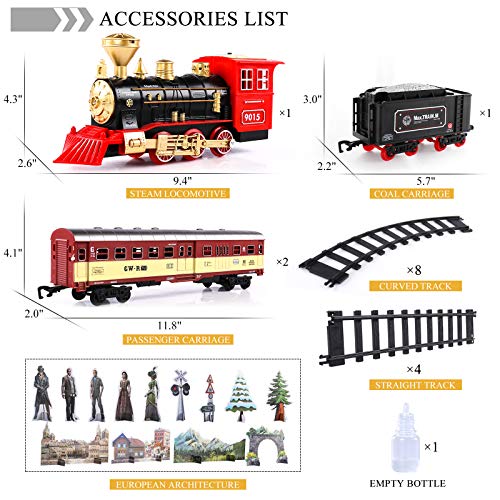 Cheap Train Sets With Steam Locomotive Engine Cargo Car And Tracks Battery Powered Play Set Toy W/ Smoke Light & Sounds For Kids Boys & Girls 3 4 5 6 7 Years Old - Train Adventure Collection