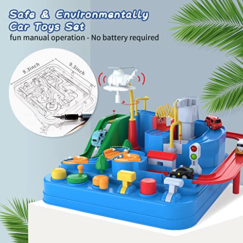 Preschool Educational Car Toys Gifts Puzzle Car Race Tracks Race Track Toys For Boy Car Adventure Toy For 3 4 5 6 7 8 Years Old Kids (Blue Helicopter Car) - Interactive Racing Play Set