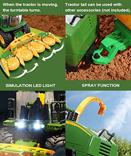 Remote Control Trucks Tractor Toy For Kids – 1:24 Rc Silage Harvester With Smoke Construction Vehicle Farm Tractors With Lights & Sounds Christmas Birthday Presents For Boys & Girls 3-8 Years Old - Detailed Work Vehicle Toy