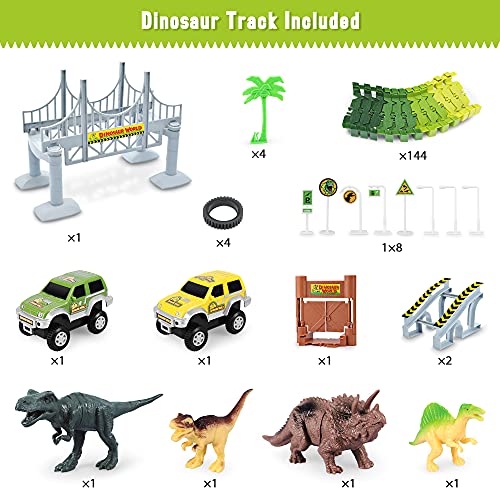 Deals Dinosaur Toys-187 Pcs Create A Dinosaur World Road Race Flexible Track Playset 4 Dinosaurs-2 Race Cars For 3 4 5 6 Years Up Old Boys Girls well-suited Gift - Interactive Racing Play Set