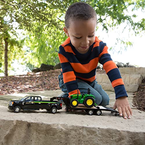 ERTL 1:32 Scale Ford F350 Pickup And Tractor Set — Includes John Deere Tractor Ford F350 Pickup And Gooseneck Trailer — 17.25 X 3.2 X 4.5 Inches — Ages 3 Years And Up - Detailed Work Vehicle Toy