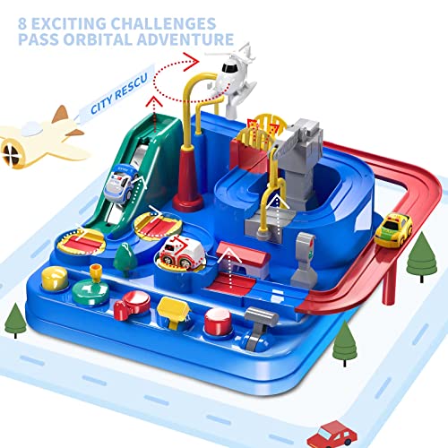 Kids Race Track Toys For Boy Car Adventure Toy For 3 4 5 6 7 Years Old Boys Girls Puzzle Rail Car City Rescue Playsets Magnet Toys W/ 3 Mini Cars Preschool Educational Car Games Gift Toys - Interactive Racing Play Set