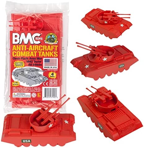 Promo Lassic Payton Anti-Aircraft Tanks – 4pc Tan Green Plastic Army Men Vehicle - Train Adventure Collection