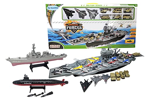 Deals Aircraft Carrier Submarine Destroyer Ship Combo With Military Vehicles And Fighter J - Underwater Exploration Collection