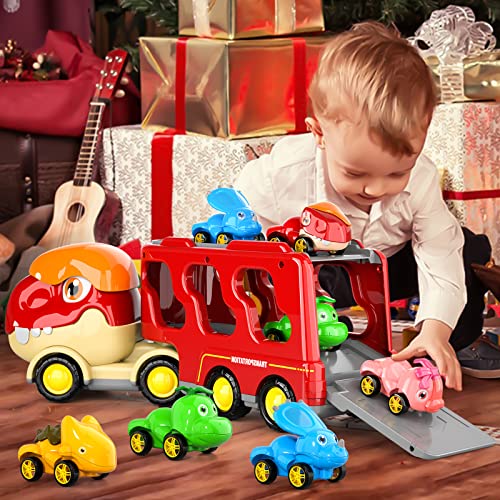New Dinosaur Truck Toys For Kids 3-5 Years Cars Toys For Toddler 1-3 6 In 1 Jurassic Dinosaurs Trucks Toys Semi Truck Toy Car For Boys And Girls Age 2-3 well-suited Gift For Baby & Toddler Toys - Interactive Racing Play Set