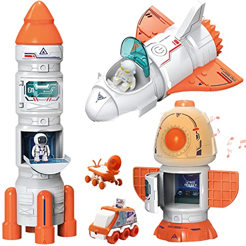 Space Toy For Kids Rocket Ship Toys With Space Shuttle Astronaut Figures Space Rover Spaces Station 5 In 1 Spaceship Toy For Boys 3-8 Aerospace Model Space Figure Toys With Sound & Ligh - Rocket Adventure Collection