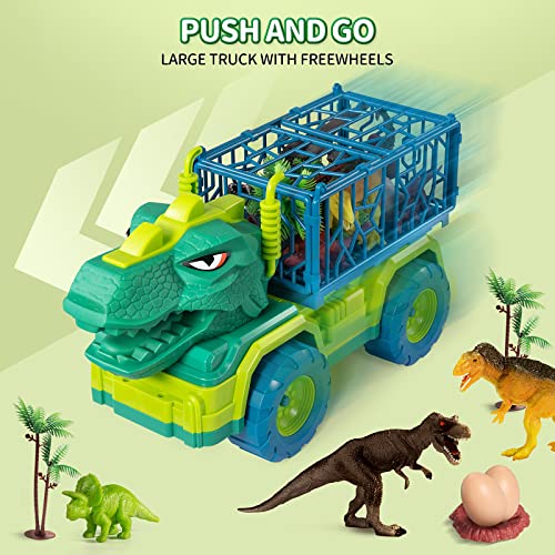 Budget Dinosaur Truck Toys For Kids 3-5 Years Tyrannosaurus Transport Car Carrier Truck With 8 Dino Figures Activity Play Mat Dinosaur Eggs Capture Jurassic Dinosaur Play Set For Boys And Girls - Interactive Racing Play Set
