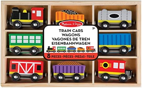 Wooden Train Cars (8 Pcs) – Magnetic Train Wooden Train Toys Train Sets For Toddlers And Kids Ages 3+ - Train Adventure Collection
