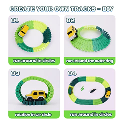 Dinosaur Toys For Kids 3-5 245 Pcs Dino Race Car Track Create A Dinosaur World Road Race With Flexible Train Track Playset 2 Electric Dinosaur Race Cars Toy,well-suited Gift For 3 4 5 Years Old Boys Girls Pink - Interactive Racing Play Set