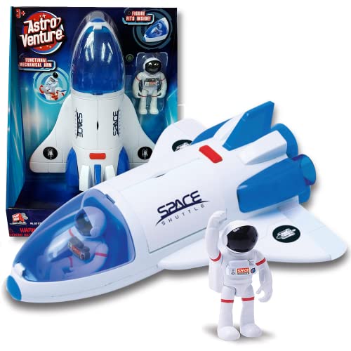 Stro Venture Space Shuttle Toy – Plastic Spaceship For Kids With Lights And Sound – Astronaut Figure Openable Cockpit And Compartment Extended Arm – Fun Space Gift Toys For Any Mission & Adventure - Rocket Adventure Collection