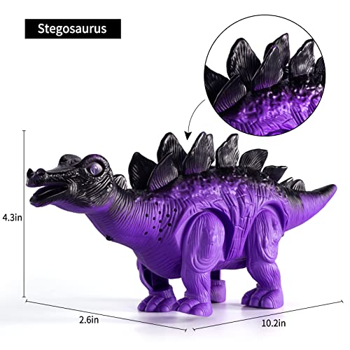 New 3 Pack Electric Walking Dinosaur Toys For Toddlers 2-4 3-5 Years With Roar Sounds And Lights Up Realistic Robot T-Rex Brachiosaurus Stegosaurus Dinosaur Figures For Kids - Interactive Racing Play Set
