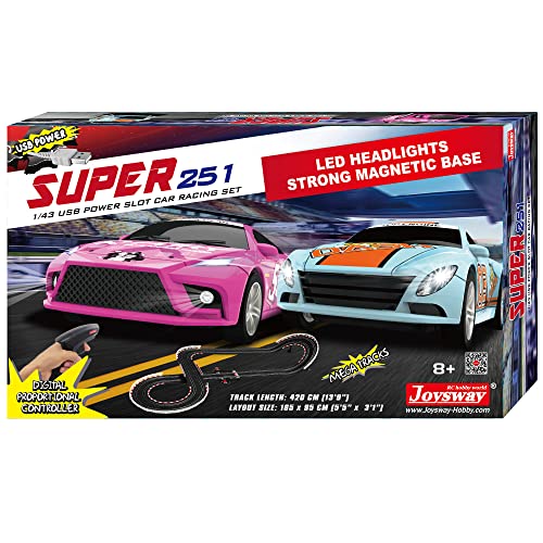 Super 251 USB Power Slot Car Racing Set LED Headlights Strong Magnetic Base Mechanical Lap Counter & Powerbase Integrated As Combo Track For Ages 8 And Up - Interactive Racing Play Set