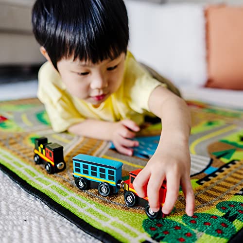 Wooden Train Cars (8 Pcs) – Magnetic Train Wooden Train Toys Train Sets For Toddlers And Kids Ages 3+ - Train Adventure Collection