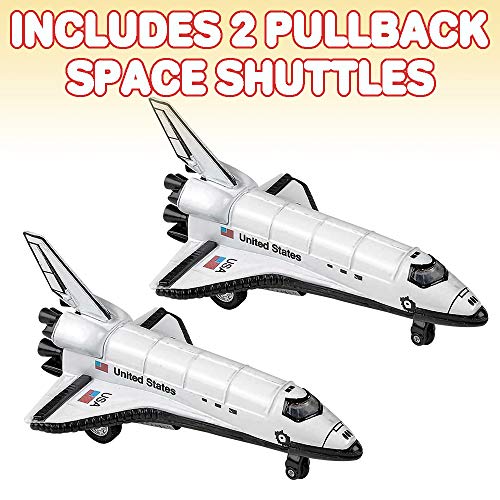 Diecast Space Shuttle With Pullback Mechanism Set Of 2 Diecast Metal NASA Space Toys For Boys Astronaut Cake Decorations Astronaut Space Theme Party Favors - Rocket Adventure Collection