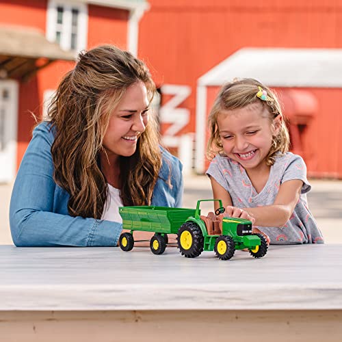 TOMY John Deere Kids Tractor Toy With Flarebox Wagon Set 8 Inches - Detailed Work Vehicle Toy