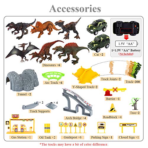 New Dinosaur Train Toys For Kids Longer Track 6 Realistic Jurassic Dino Figures 2 Electric Toy Car Twisted Flexible Train Track Set For Toddlers Boys & Girls 3 4 5 6 7 Years - Interactive Racing Play Set