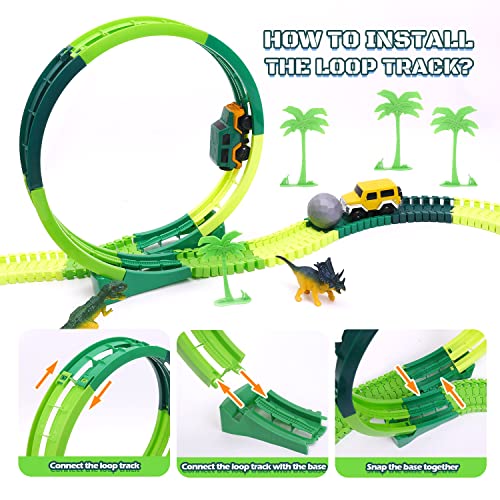 Dinosaur Toys For Kids 3-5 245 Pcs Dino Race Car Track Create A Dinosaur World Road Race With Flexible Train Track Playset 2 Electric Dinosaur Race Cars Toy,well-suited Gift For 3 4 5 Years Old Boys Girls Pink - Interactive Racing Play Set