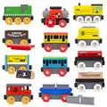 New Toys 12 (20 Pcs) Wooden Train Cars For Kids + Dual-use Wooden Box Cover/Tunnel Wooden Train Set Trains Toy Compatible With Thomas Wooden Railway Brio - Train Adventure Collection