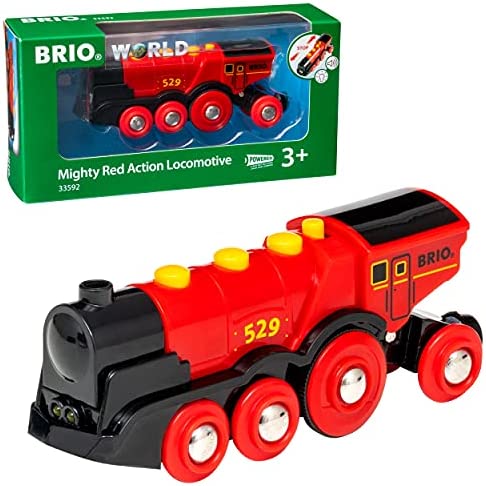 RIO World 33592 Mighty Red Action Locomotive Battery Operated Toy Train With Light And Sound Effects For Kids Age 3 And Up - Train Adventure Collection