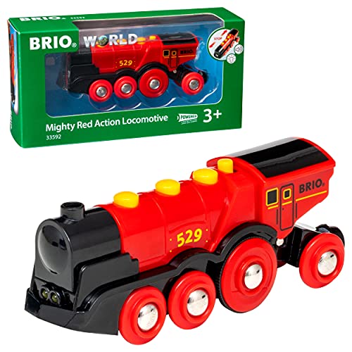 RIO World 33592 Mighty Red Action Locomotive Battery Operated Toy Train With Light And Sound Effects For Kids Age 3 And Up - Train Adventure Collection