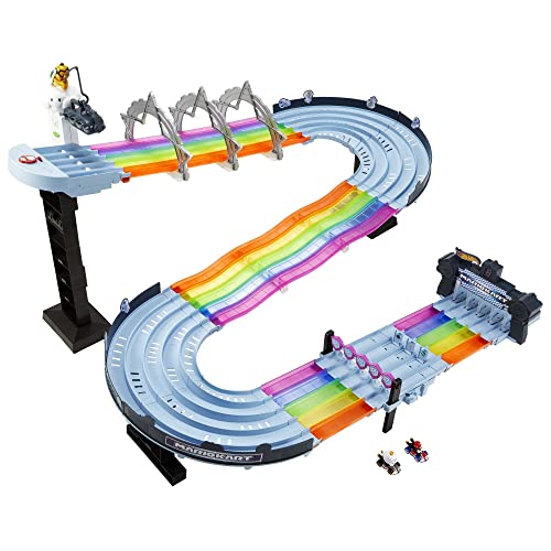 Mario Kart Rainbow Road Raceway 8-Foot Track Set With Lights & Sounds & 2 1:64 Scale Vehicles Race With 5-Track Colorful Course With 2 Configurations Toy Gift For Kid - Interactive Racing Play Set