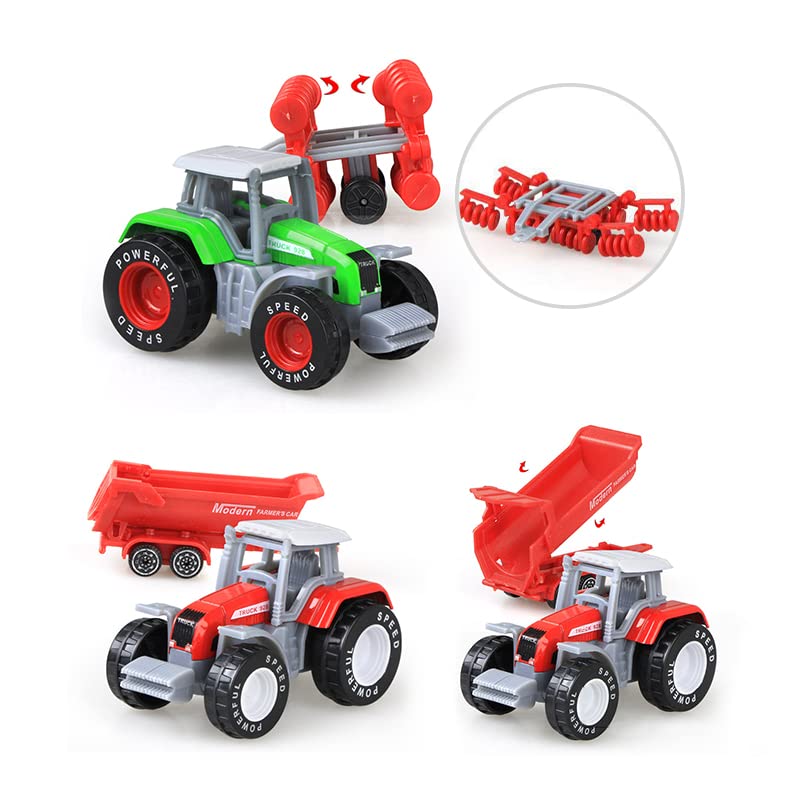 Kid s Farm Tractor Toys With Trailers ,Alloy And ABS Toy Truck Realistic Tractor Vehicle Value Play Set Set Of 4 - Detailed Work Vehicle Toy