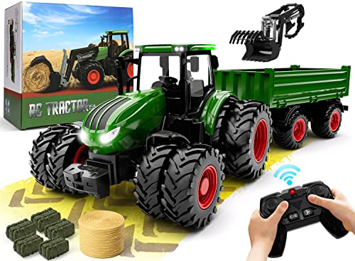Top 10 Remote Control Tractor Toy Kids RC Tractor Set & Truck And Trailer Front Loader – Metal Car Head/8 Wheel/ Light Toddlers Farm Vehicle Toys For 2 3 4 5 6 7 8 9 Year Old Boys Christmas Birthday Gif - Detailed Work Vehicle Toy