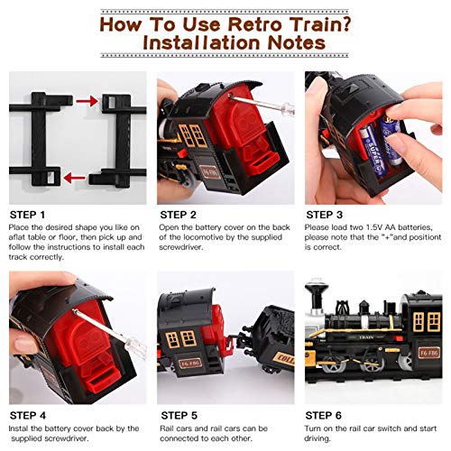 Electric Christmas Train Set For Kids Battery-Powered Train Toys With Sounds Include 4 Cars And 10 Tracks Classic Toy Train Set For 3 4 5 6 Years Old Boys Girls - Train Adventure Collection