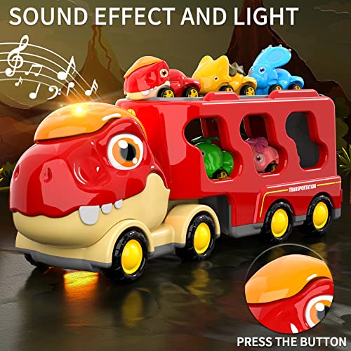 New Dinosaur Truck Toys For Kids 3-5 Years Cars Toys For Toddler 1-3 6 In 1 Jurassic Dinosaurs Trucks Toys Semi Truck Toy Car For Boys And Girls Age 2-3 well-suited Gift For Baby & Toddler Toys - Interactive Racing Play Set